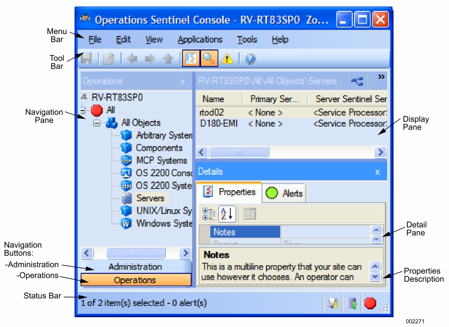 Operations Sentinel Console Main Window