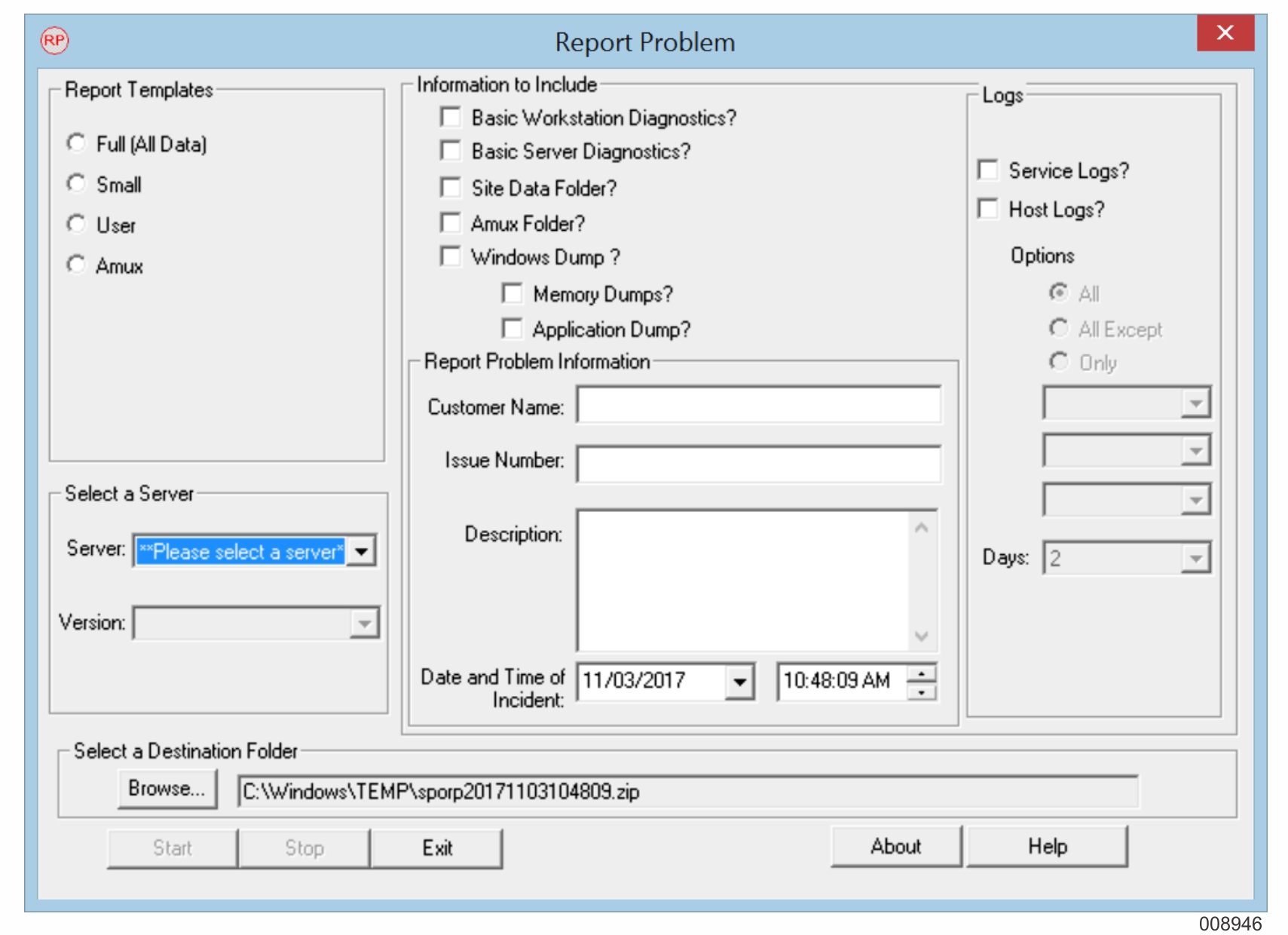 Report Problem Dialog Box